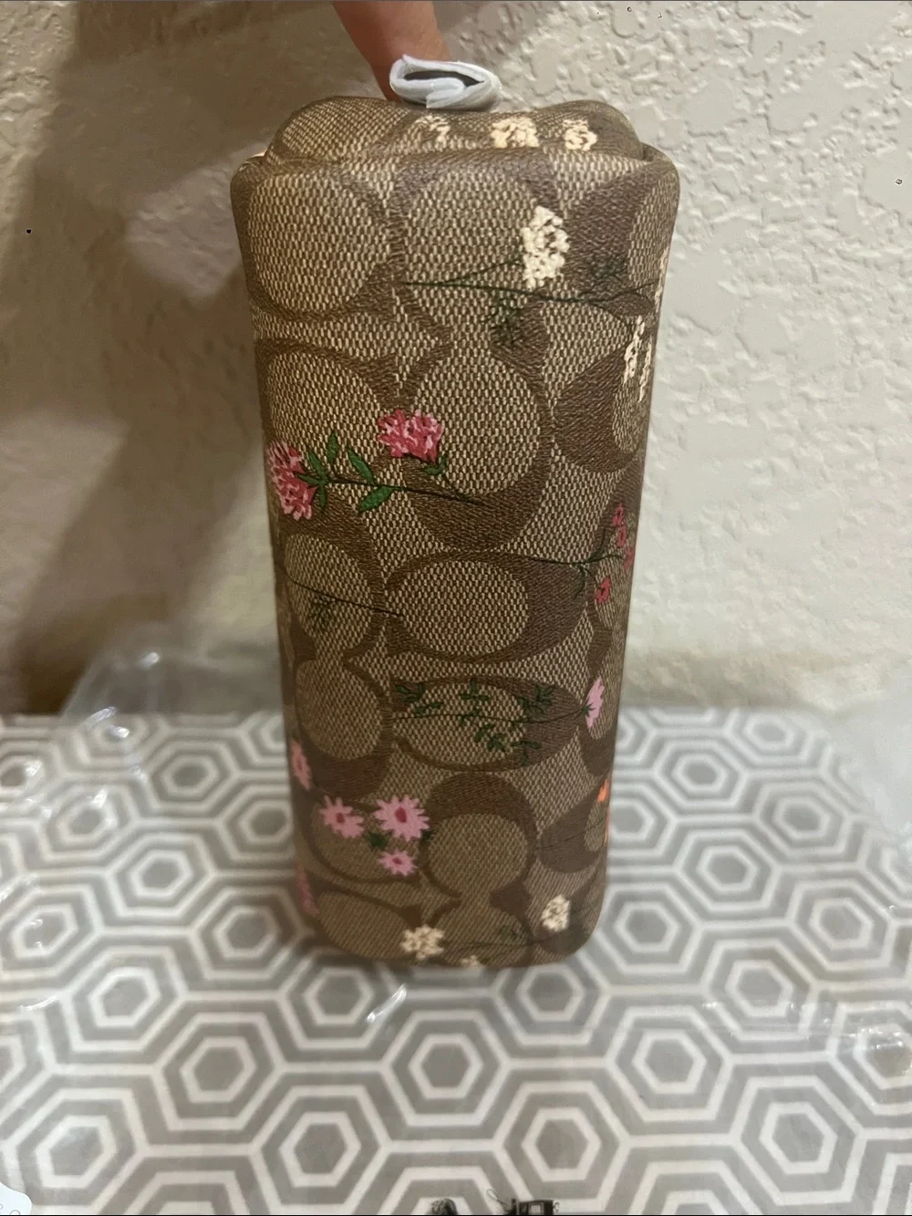 Coach Floral Sig wildflower SM BXY C8728 cosmetic Case Brown with Pink & Orange